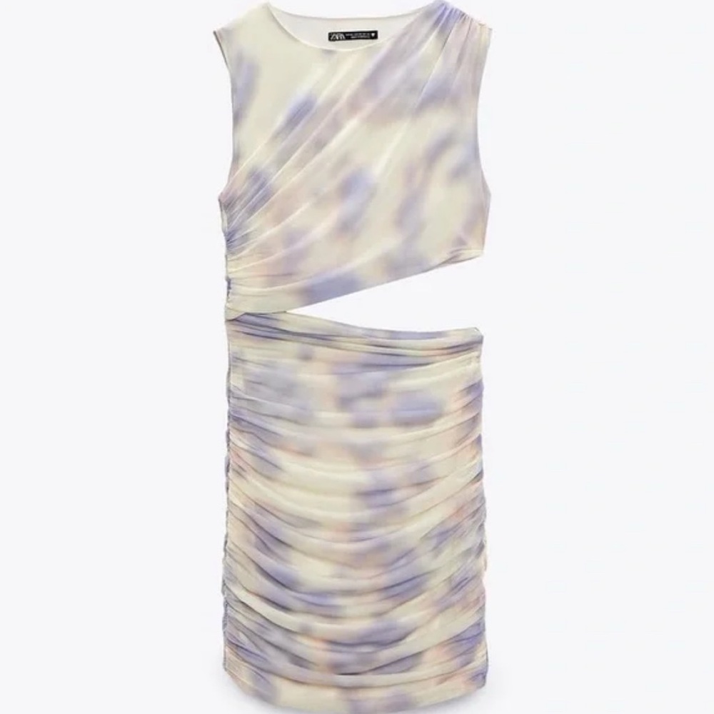 Zara Purple and Yellow Ruched Asymmetrical Cocktail Dress